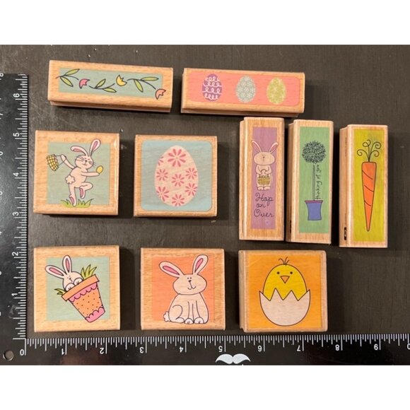 Most are NEW Easter wood mounted Rubber Stamp Set by Hampton Art - Picture 1 of 4